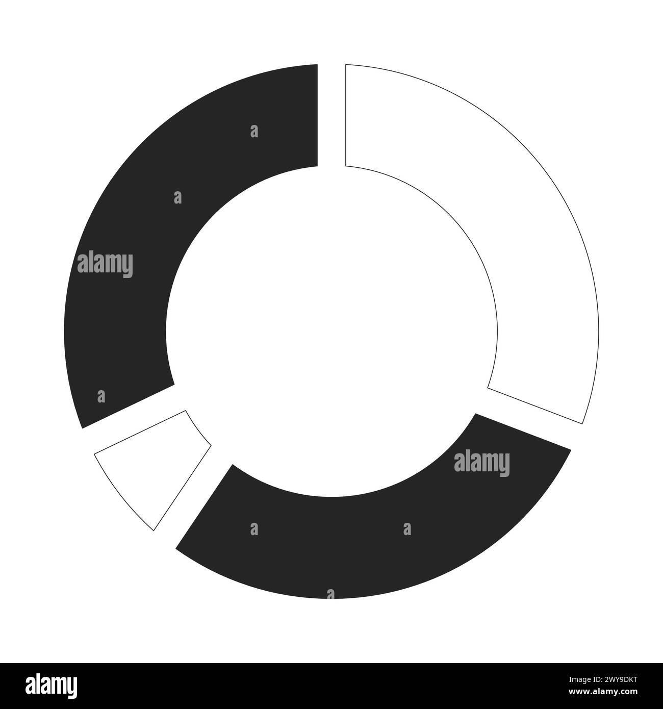 Pie chart segments black and white 2D line cartoon object Stock Vector