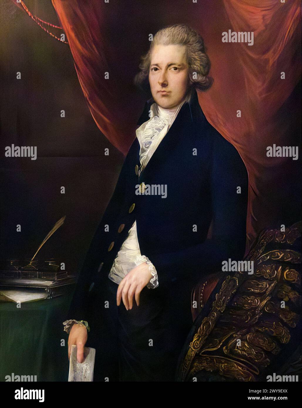 William Pitt the Younger (1759-1806), Prime Minister of Great Britain 1783-1800, Prime Minister of the United Kingdom January-March 1801 and 1804-1806, portrait painting in oil on canvas by Gainsborough Dupont and workshop, circa 1787 Stock Photo