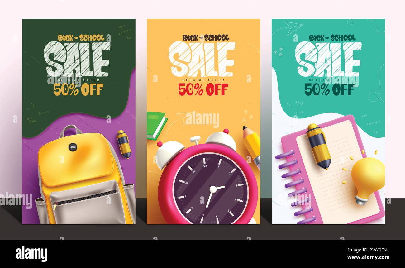 Back to school sale vector poster set design. Back to school special