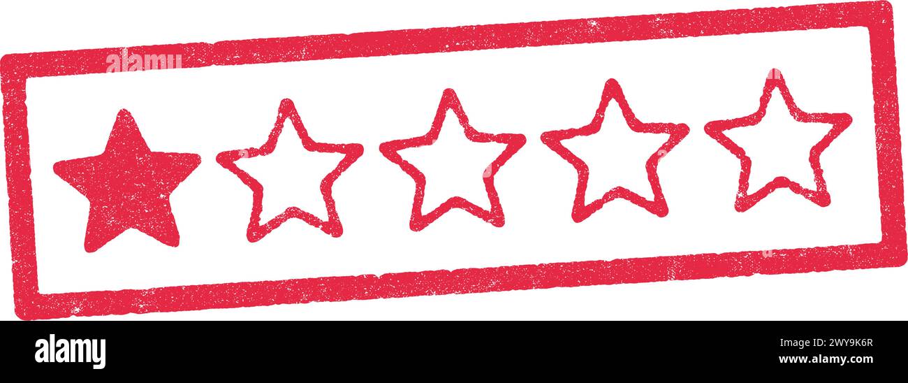 Vector illustration of one star on five rating in red ink stamp Stock Vector