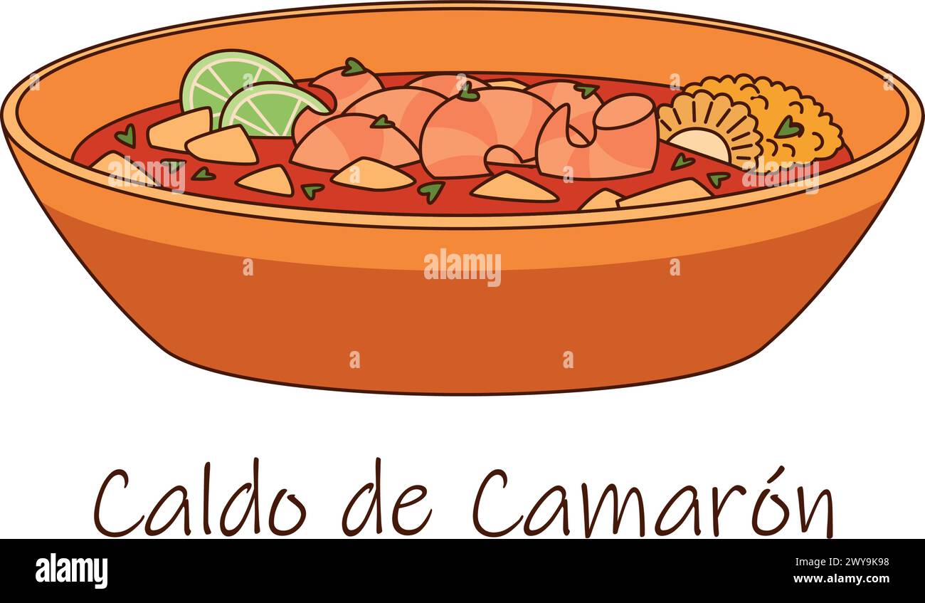 Tom Yum Kung - Caldo de Camaron - shrimp soup with lime Stock Vector