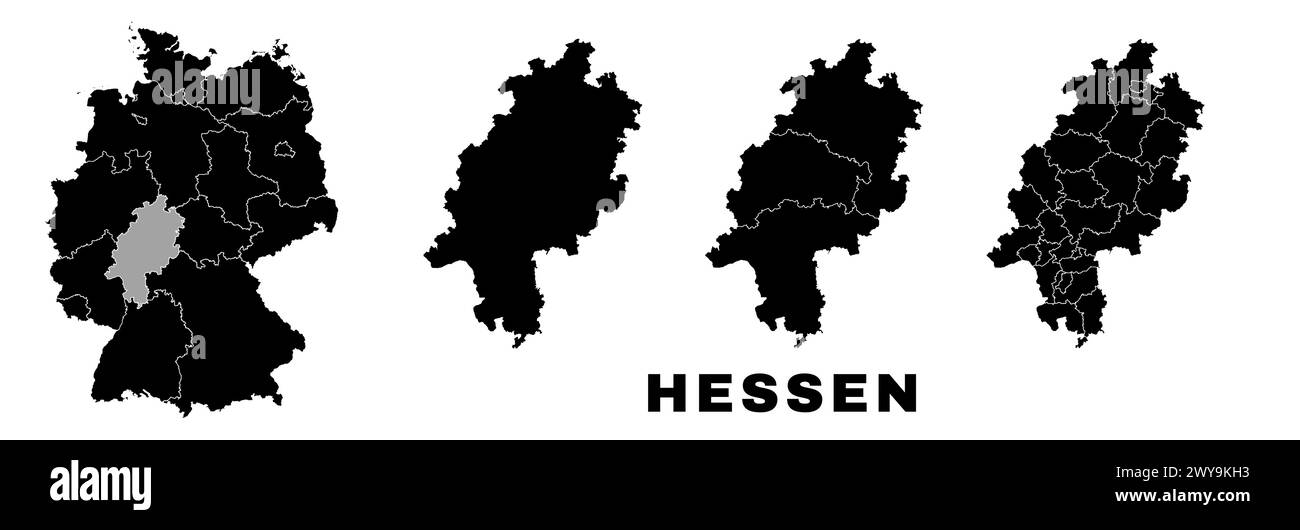 Hesse map, German state. Germany administrative division, regions and boroughs, amt and municipalities. Stock Vector