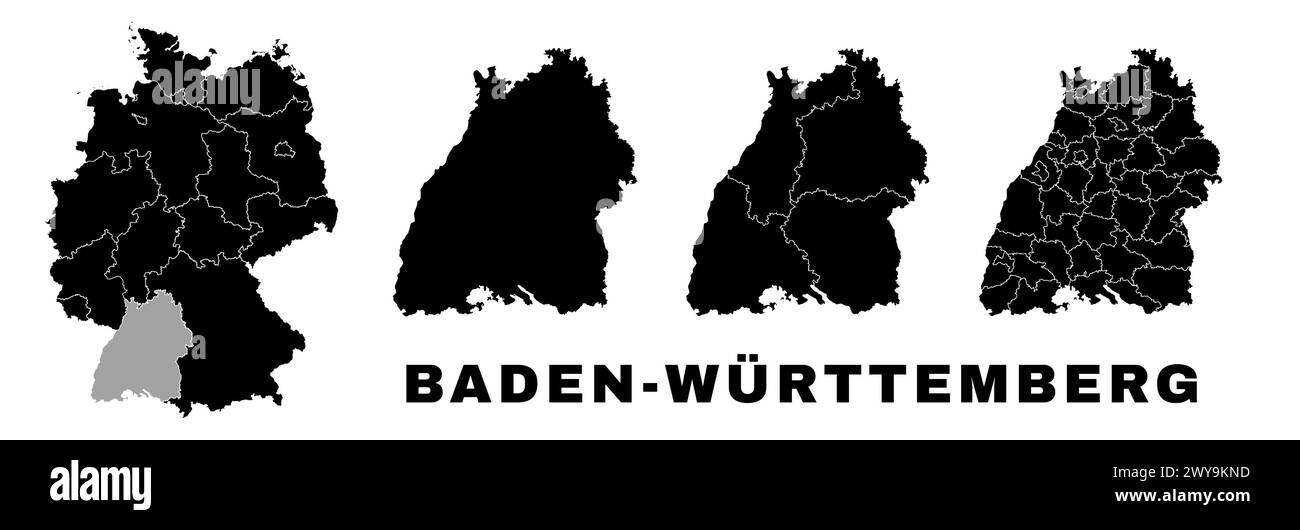 Baden-Wurttemberg map, German state. Germany administrative division, regions and boroughs, amt and municipalities. Stock Vector