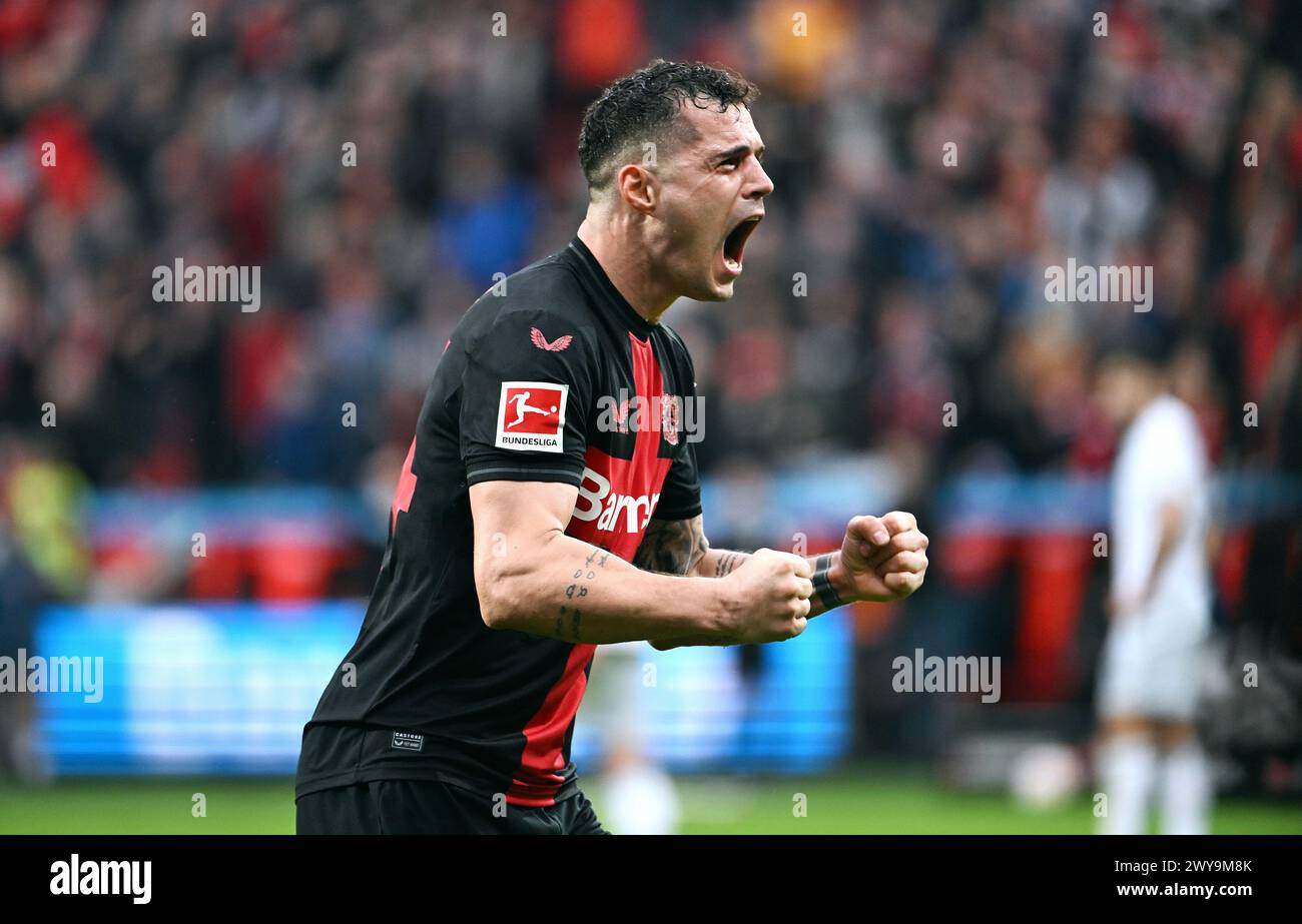 Bundesliga, BayArena Leverkusen; Bayer Leverkusen vs TSG Hoffenheim; Granit Xhaka (LEV) Stock Photo