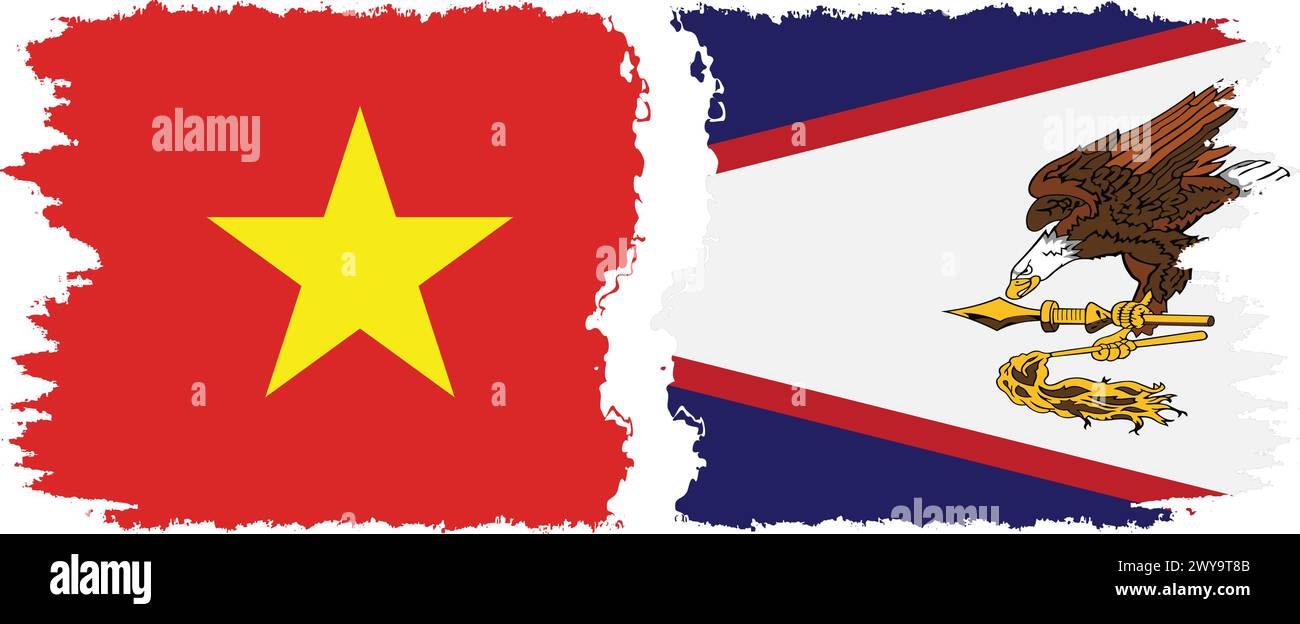 American Samoa and Vietnam grunge flags connection, vector Stock Vector