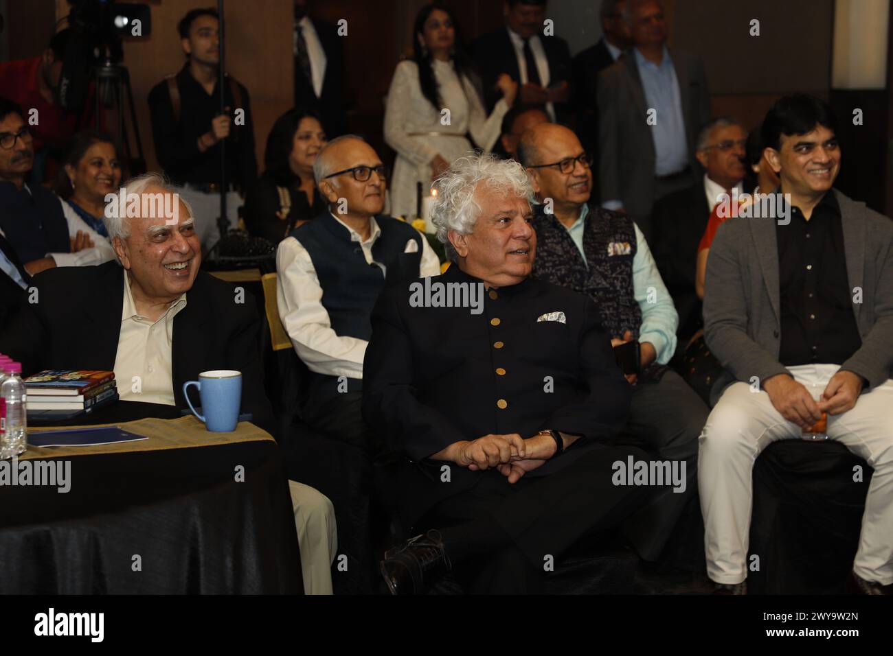 New Delhi, India. 05th Apr, 2024. NEW DELHI, INDIA - MARCH 16: Congress leader Kapil Sibal and businessman Suhel Seth during the launch of Fali Nariman Scholarship and Annual Lecture series, organized by Mohit Saraf, founder of Saraf and Partners, on March 16, 2024 in New Delhi, India. (Photo by Shantanu Bhattacharya/Hindustan Times/Sipa USA ) Credit: Sipa USA/Alamy Live News Stock Photo