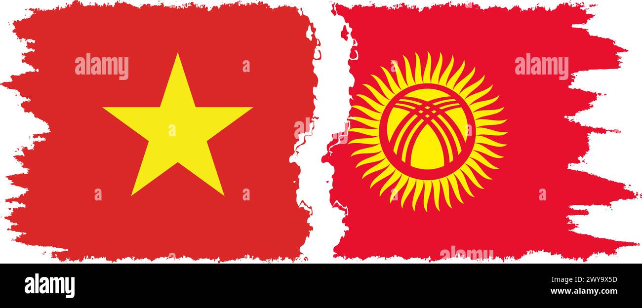 Kyrgyzstan and Vietnam grunge flags connection, vector Stock Vector