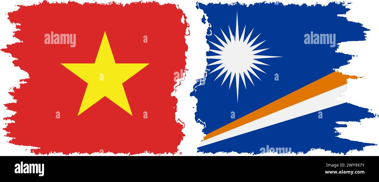 Marshall Islands and Vietnam grunge flags connection, vector Stock Vector