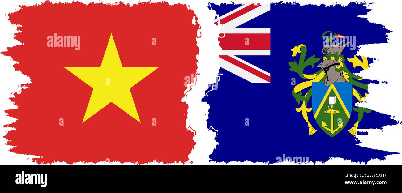 Pitcairn Islands and Vietnam grunge flags connection, vector Stock Vector