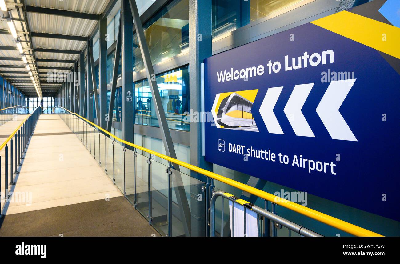 Ramp entrance to DART shuttle at Luton Airport Parkway Station, England. Stock Photo