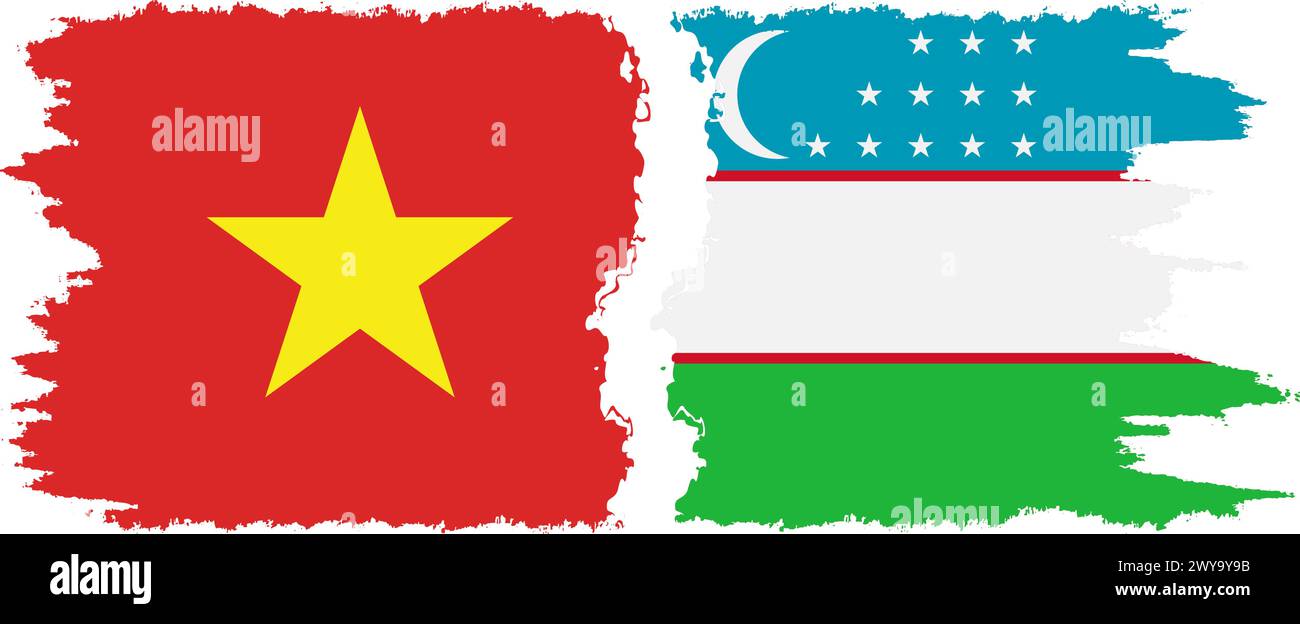 Uzbekistan and Vietnam grunge flags connection, vector Stock Vector