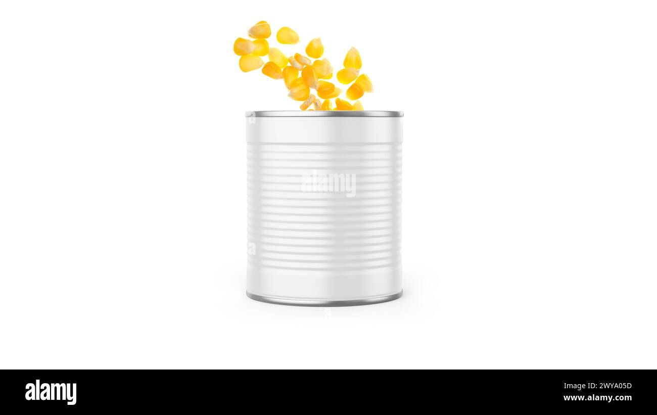 Canned Corn Grain Mockup Isolated on White Background Stock Photo