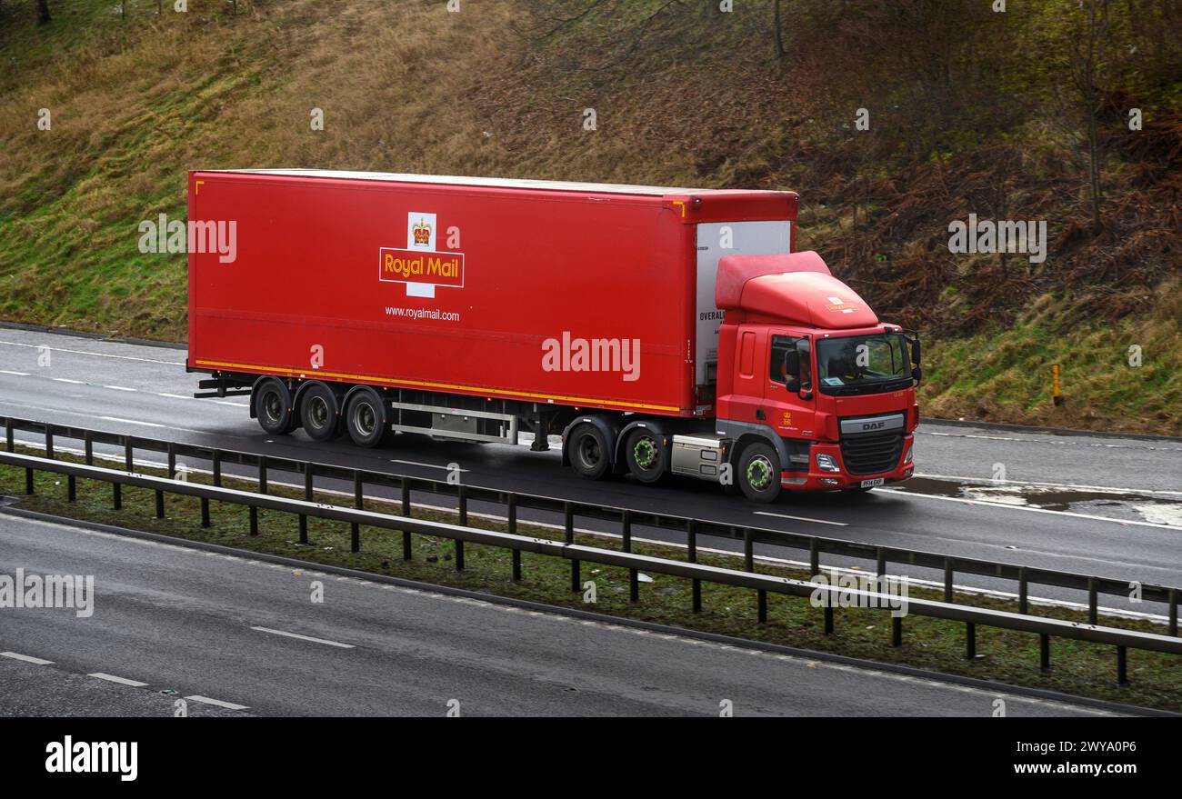 Royal Mail lorry travelling along a stretch of the A1 in England. Stock Photo