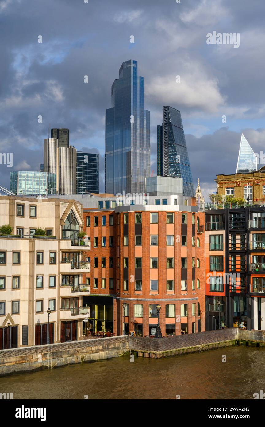 Riverside apartments next to the River Thames, London, England. Stock Photo