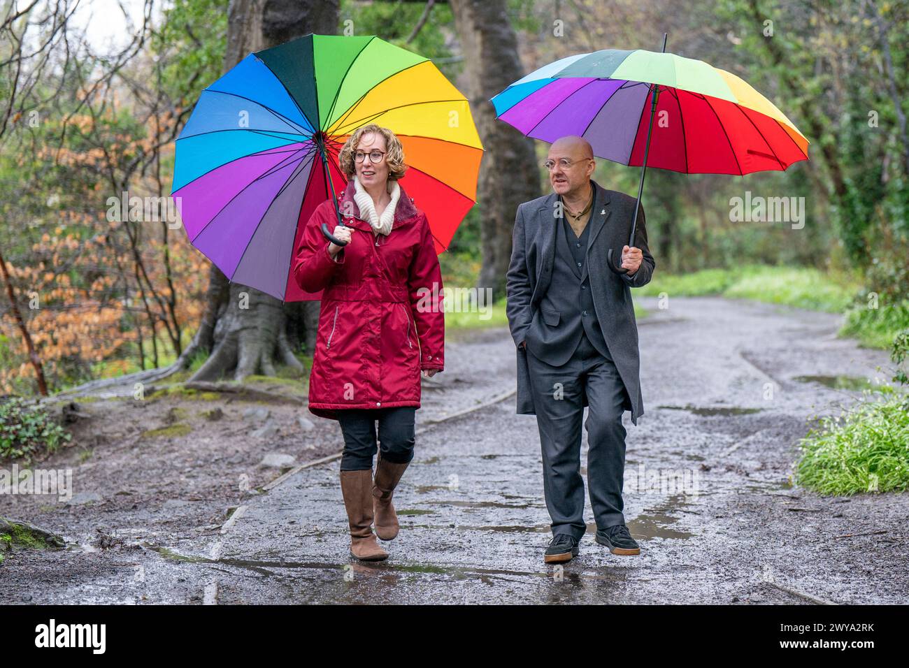 Scottish Green Party co-leaders Lorna Slater and Patrick Harvie ahead of the Scottish Green Party conference, at the Water of Leith visitor centre in Edinburgh. Picture date: Friday April 5, 2024. Stock Photo