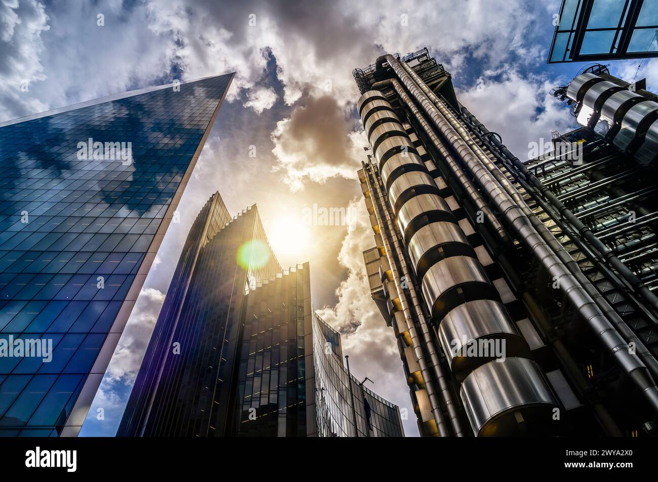 The Lloyd's building in the main financial district of the City of London, London, England. Stock Photo