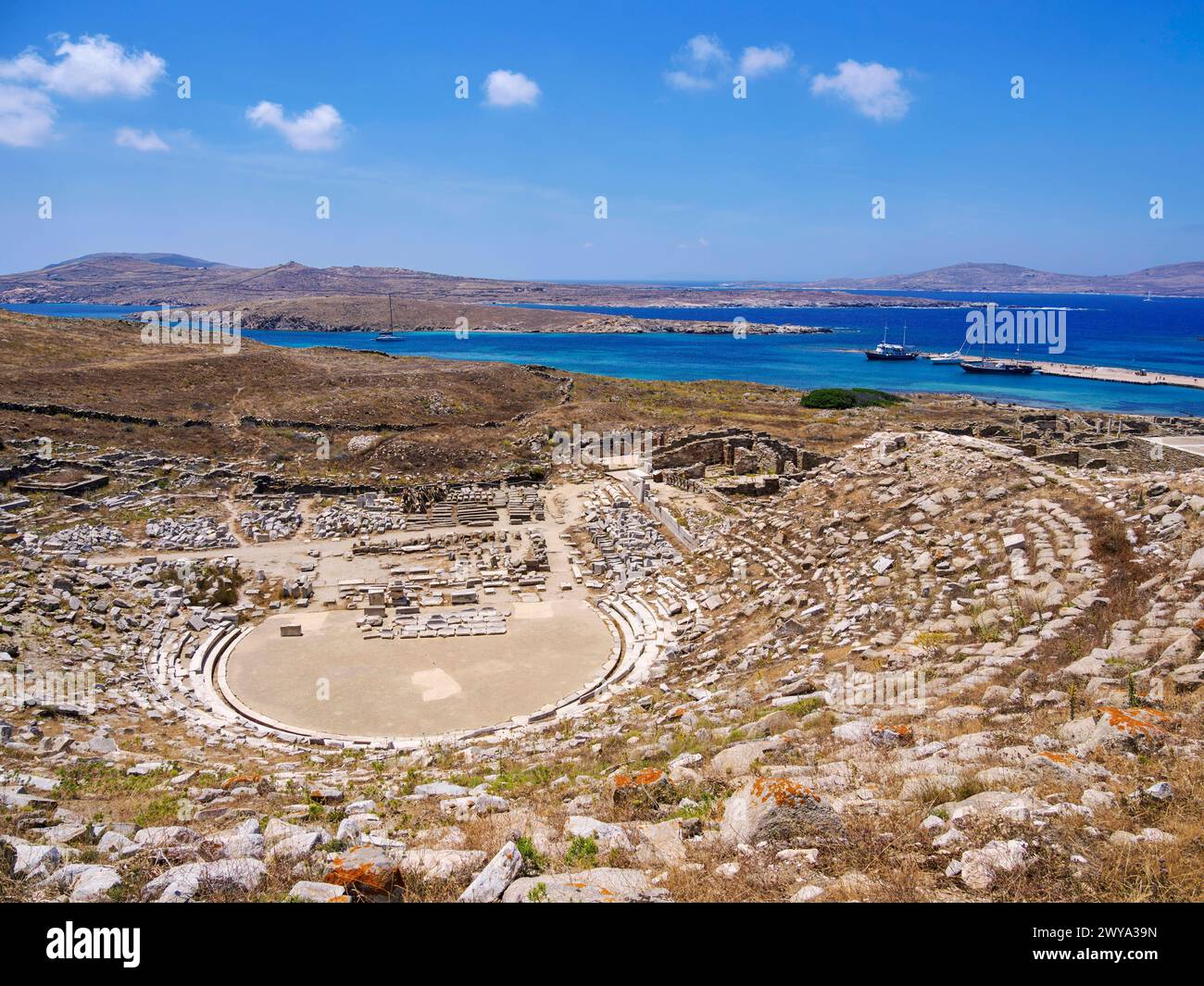 Ancient Theatre, Delos Archaeological Site, UNESCO World Heritage Site, Delos Island, Cyclades, Greek Islands, Greece, Europe Copyright: KarolxKozlows Stock Photo