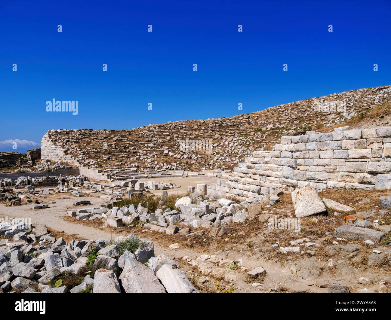 Ancient Theatre, Delos Archaeological Site, UNESCO World Heritage Site, Delos Island, Cyclades, Greek Islands, Greece, Europe Copyright: KarolxKozlows Stock Photo