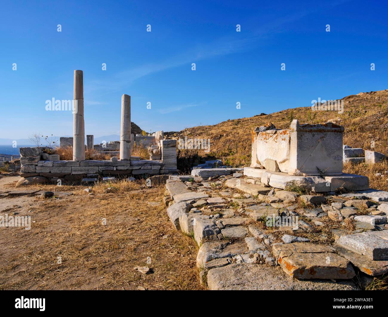 Temple of Hera, Delos Archaeological Site, UNESCO World Heritage Site, Delos Island, Cyclades, Greek Islands, Greece, Europe Copyright: KarolxKozlowsk Stock Photo