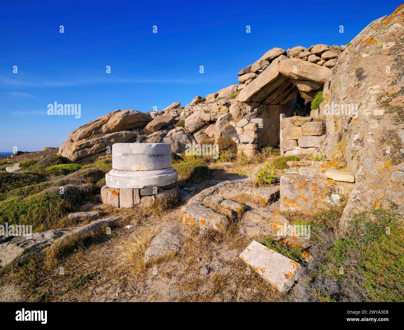 Grotto of Heracles, Mount Kynthos, Delos Archaeological Site, UNESCO World Heritage Site, Delos Island, Cyclades, Greek Islands, Greece, Europe Copyri Stock Photo