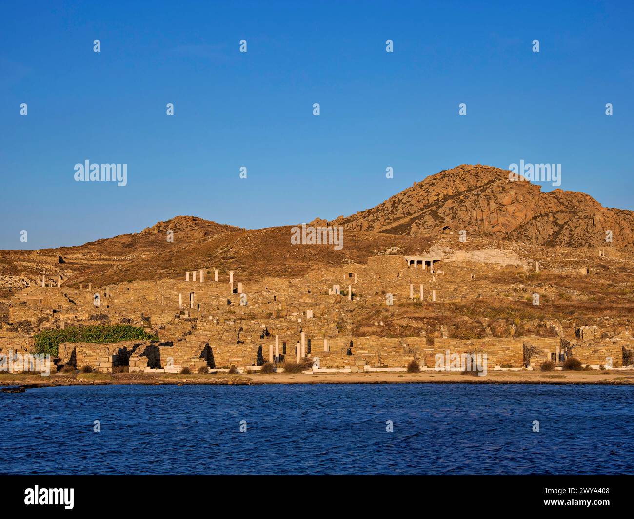 Waterfront of Delos Archaeological Site at sunset, UNESCO World Heritage Site, Delos Island, Cyclades, Greek Islands, Greece, Europe Copyright: Karolx Stock Photo