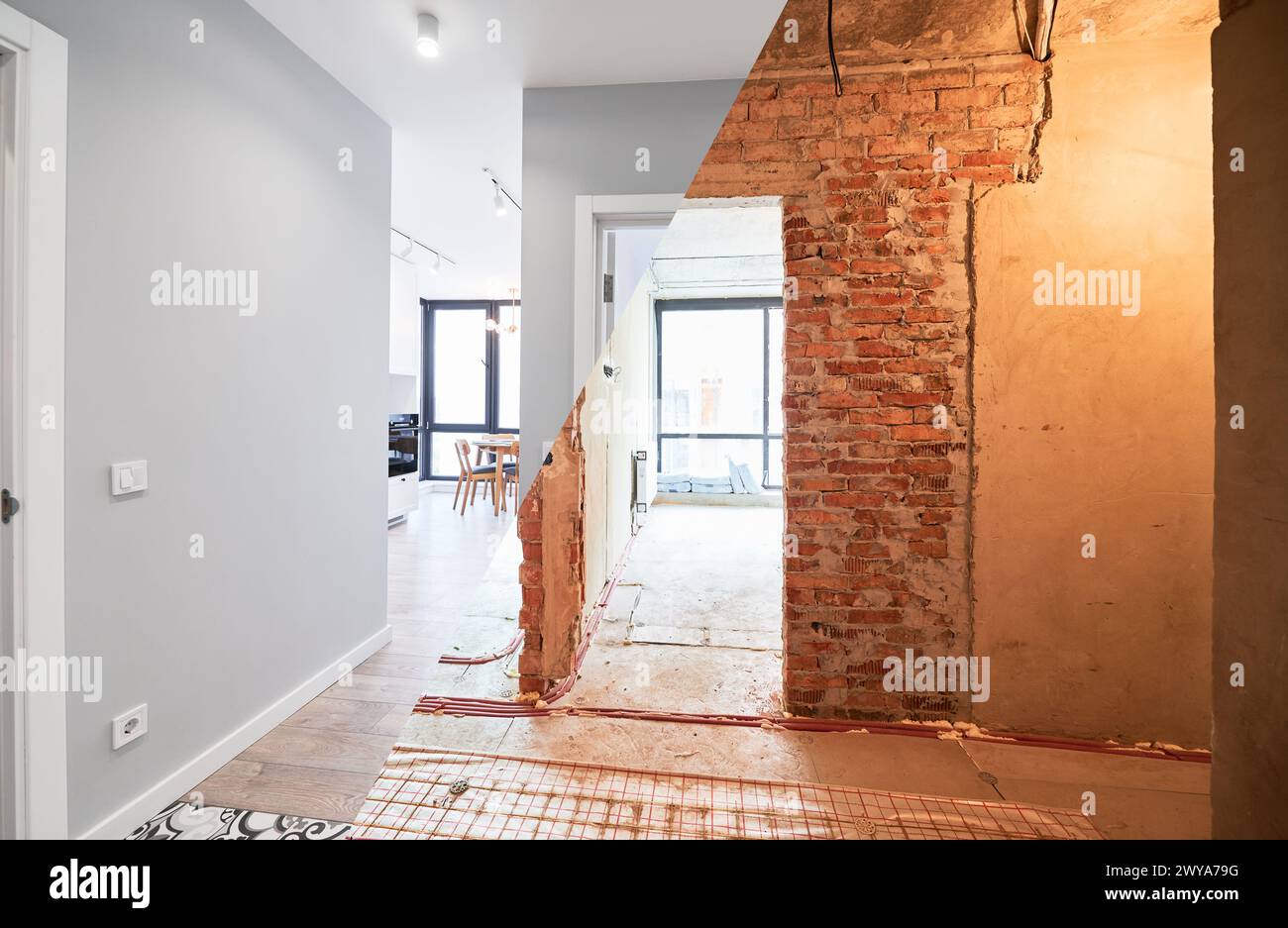 Image showcasing Comparison of old apartment before restoration and new renovated flat ...