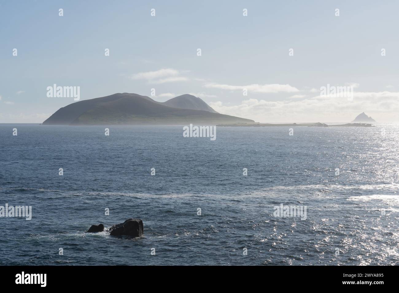 The Blasket Islands, as seen from the Dingle peninsula, County Kerry, Ireland, September. Stock Photo