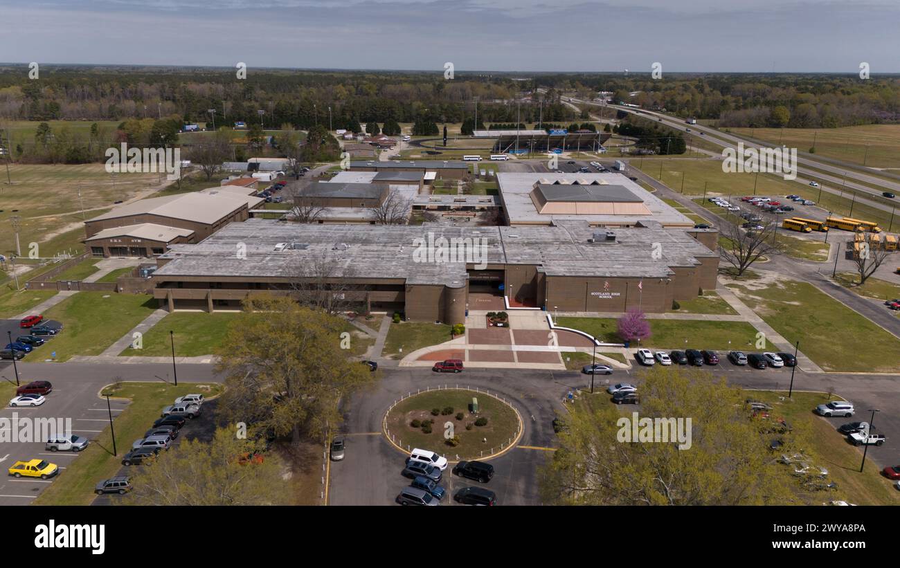An aerial view of Scotland High School in Laurinburg, North Carolina Stock Photo