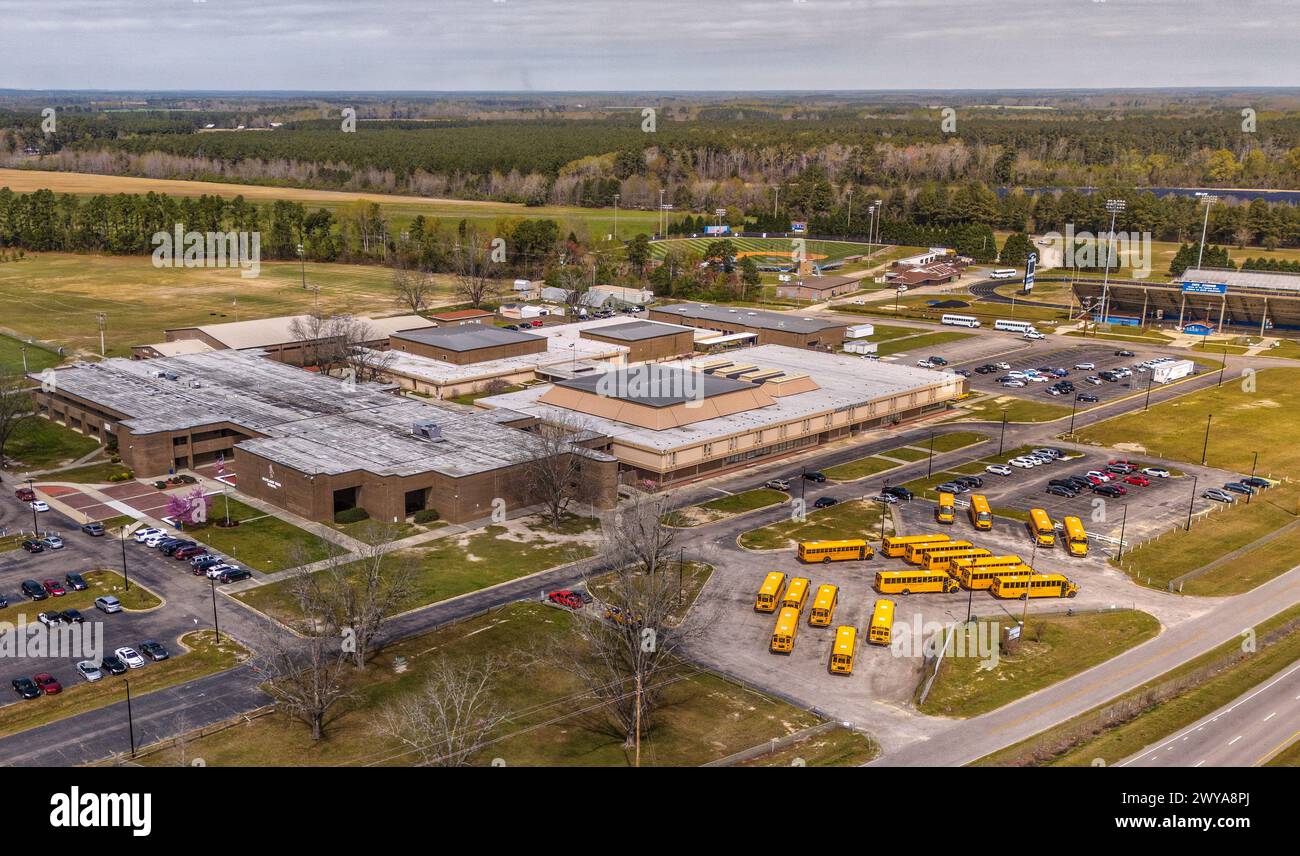 An aerial view of Scotland High School in Laurinburg, North Carolina Stock Photo