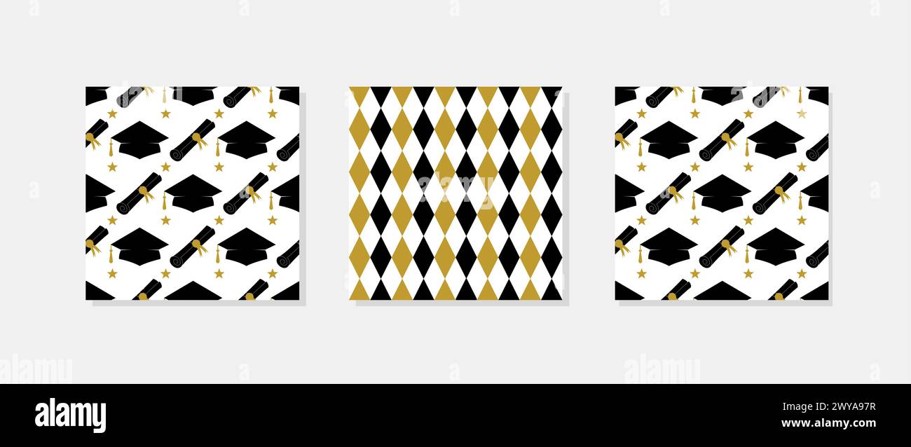 Graduation seamless pattern. Set of 3. Grad ceremony backdrop. Vector ...