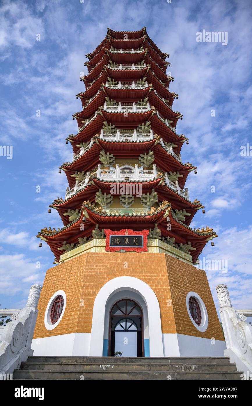 Multi-tiered Ci'en Pagoda against a clear blue sky showcasing intricate designs and cultural significance Stock Photo