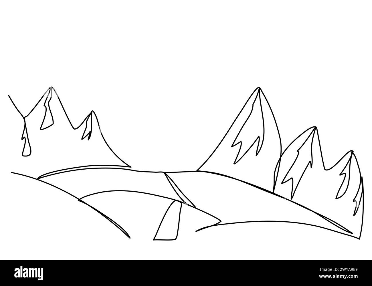 Road through the mountains, one line drawing vector illustration. Stock Vector