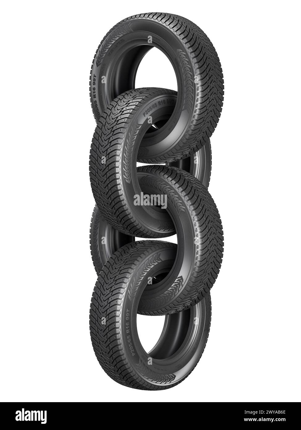 chain of tires  on a white background. 3d render Stock Photo