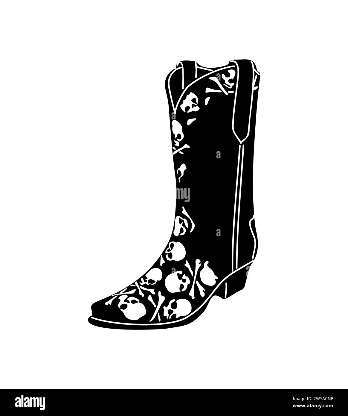 Cowgirl boots black and white monochrome graphic.  Stock Vector