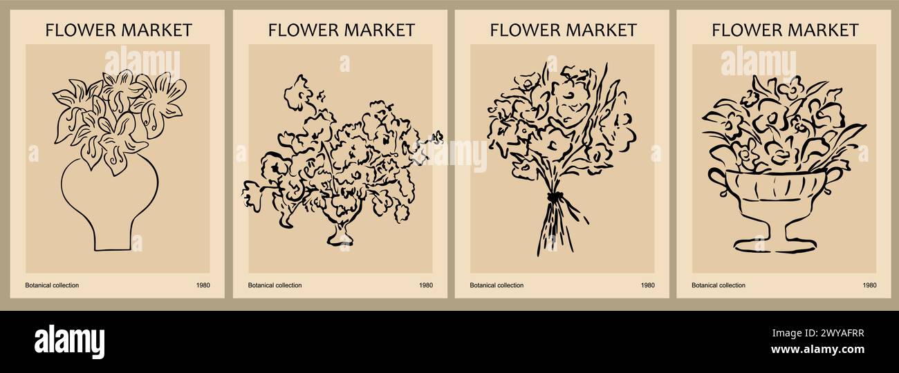 Set of abstract Flower Market vector art posters Stock Vector Image ...