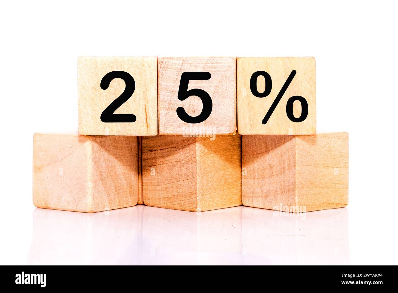 The concept of the word 25 percent on cubs. Business concept. Stock Photo