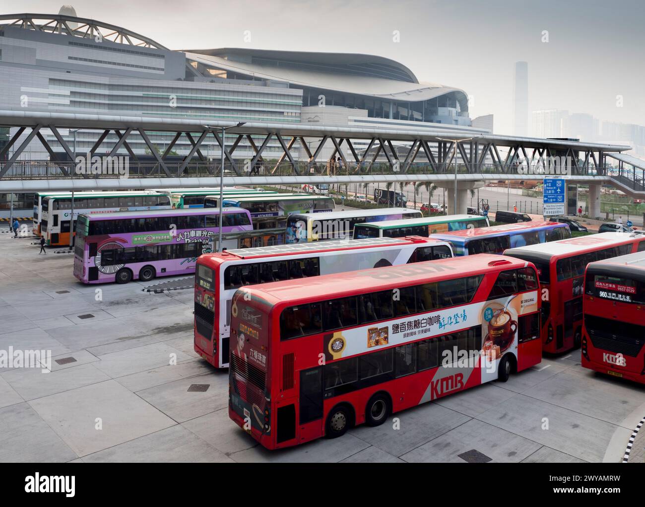China, Hong Kong, Wanchai Convention centre and buses Stock Photo - Alamy