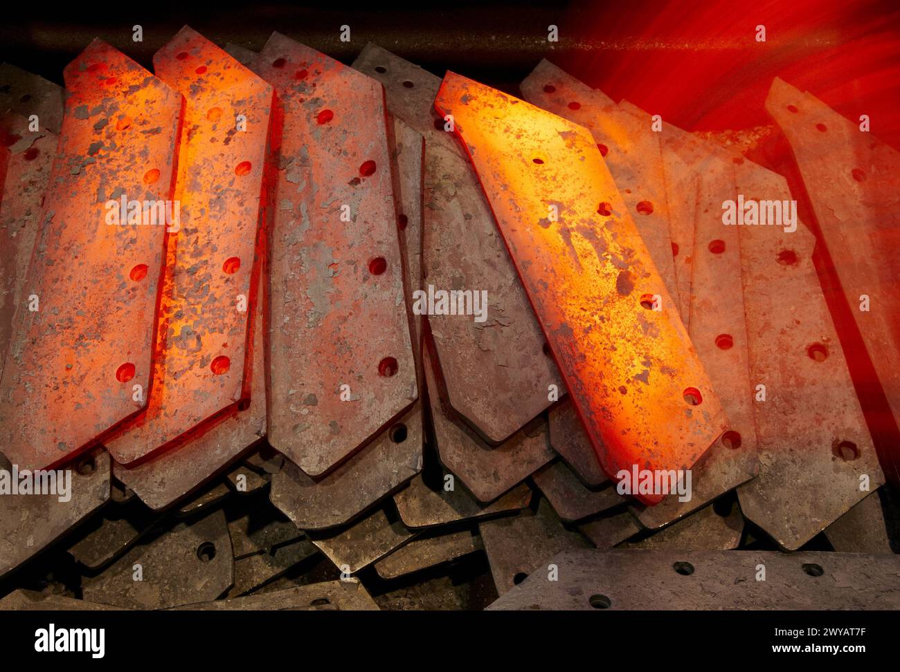 Wrought, plow, spare parts for farm machinery manufacturing, metallurgy. Stock Photo