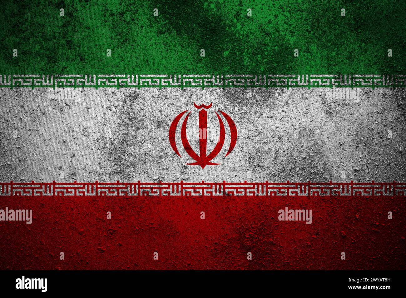 Grunge Iran flag. Dirty Iranian flag on a metal surface. Stock Photo