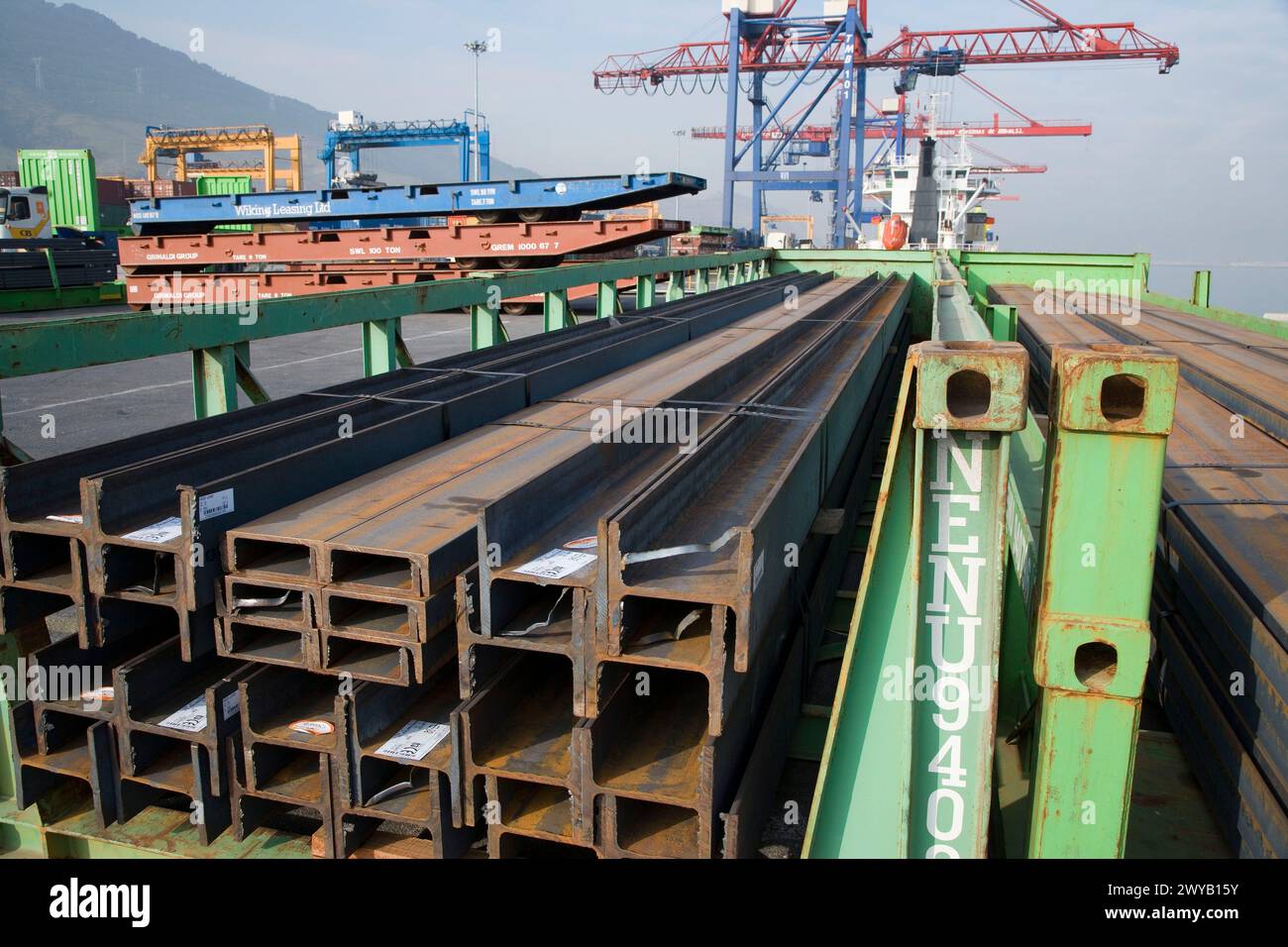 Steel beams, Port of Bilbao, Santurtzi. Biscay, Euskadi, Spain. Stock Photo