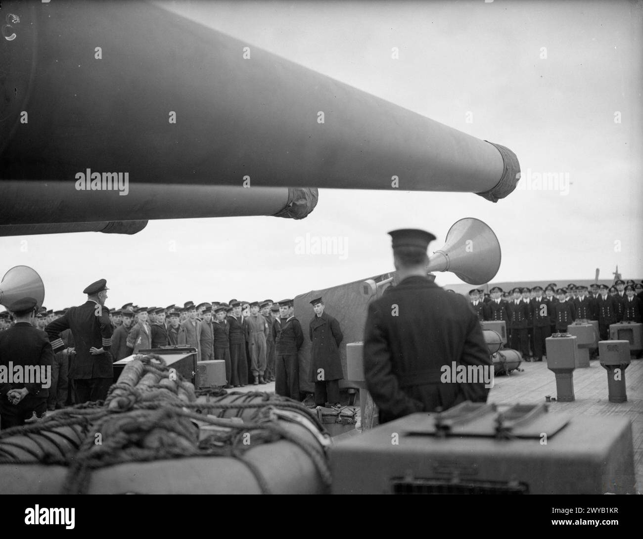 HMS PRINCE OF WALES. APRIL 1941. - The ship's company on the quarterdeck. , Stock Photo