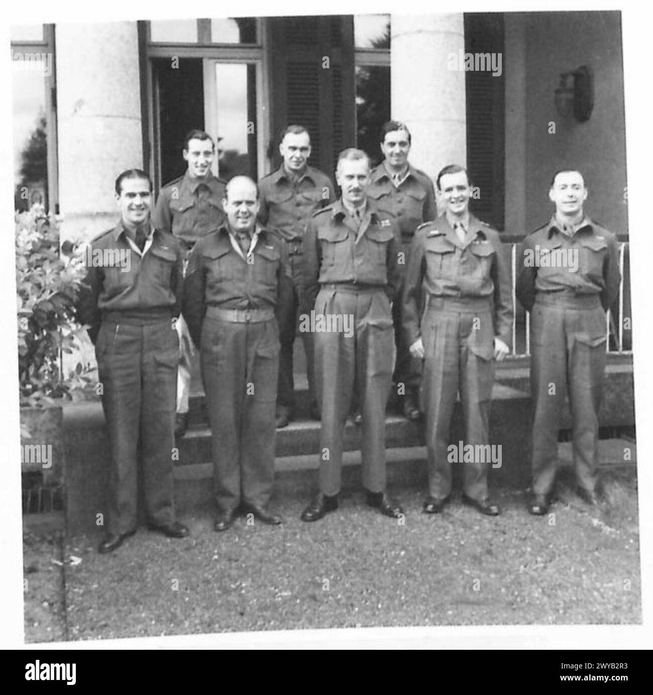 1ST CORPS GENERALS - Original wartime caption: Lieutenant General Kirkman with the members of his staff. Photographic negative , British Army of the Rhine Stock Photo