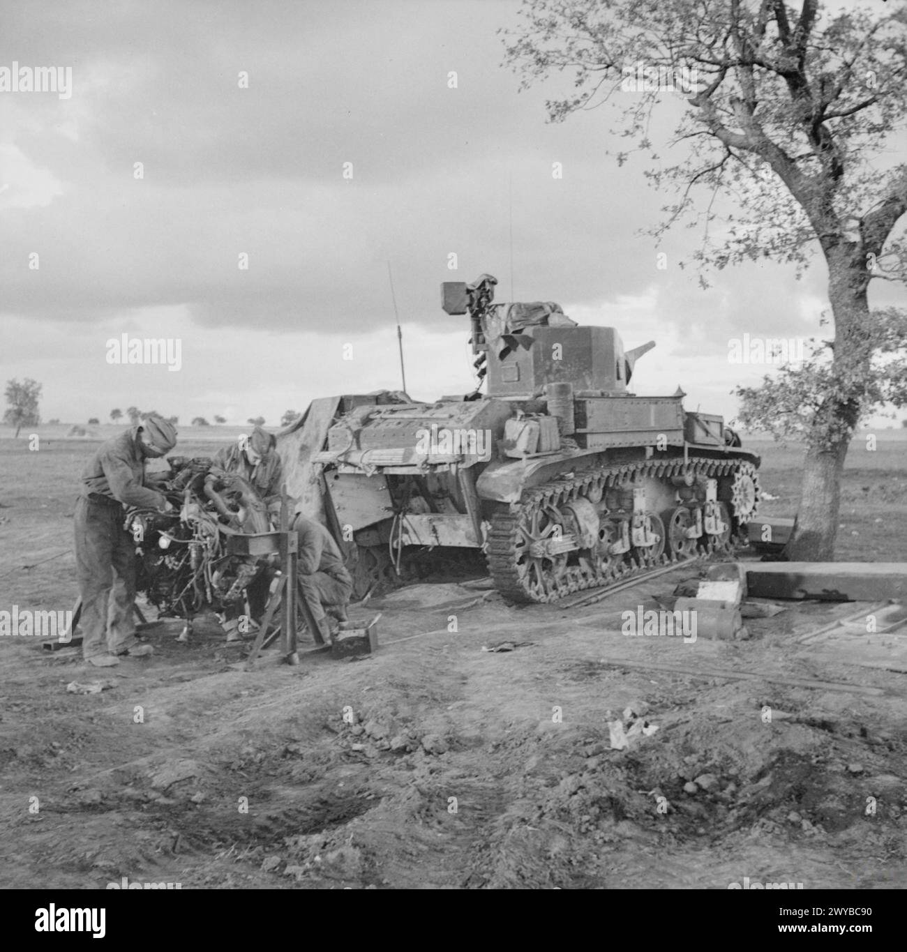 THE BRITISH ARMY IN ITALY 1943 - An M3 Stuart tank about to have an ...