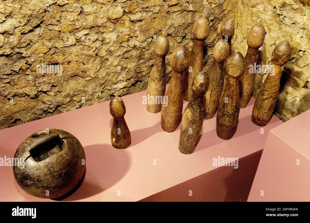 Bowling pins at etnographic museum. Zerain. Euskadi. Spain. Stock Photo