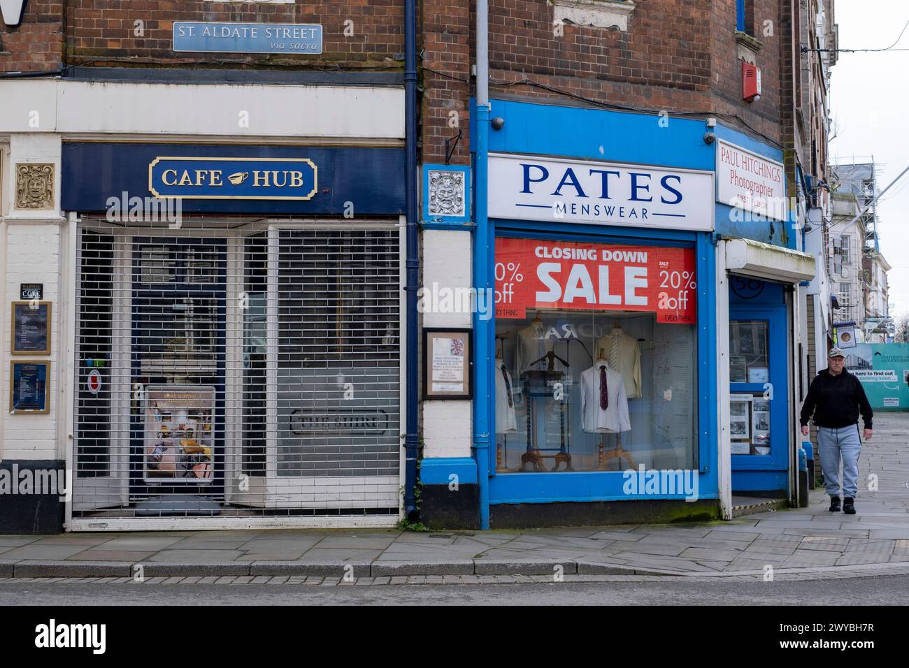 Closing down sale at the Pates Menswear shop, another example of the decline of the UK high