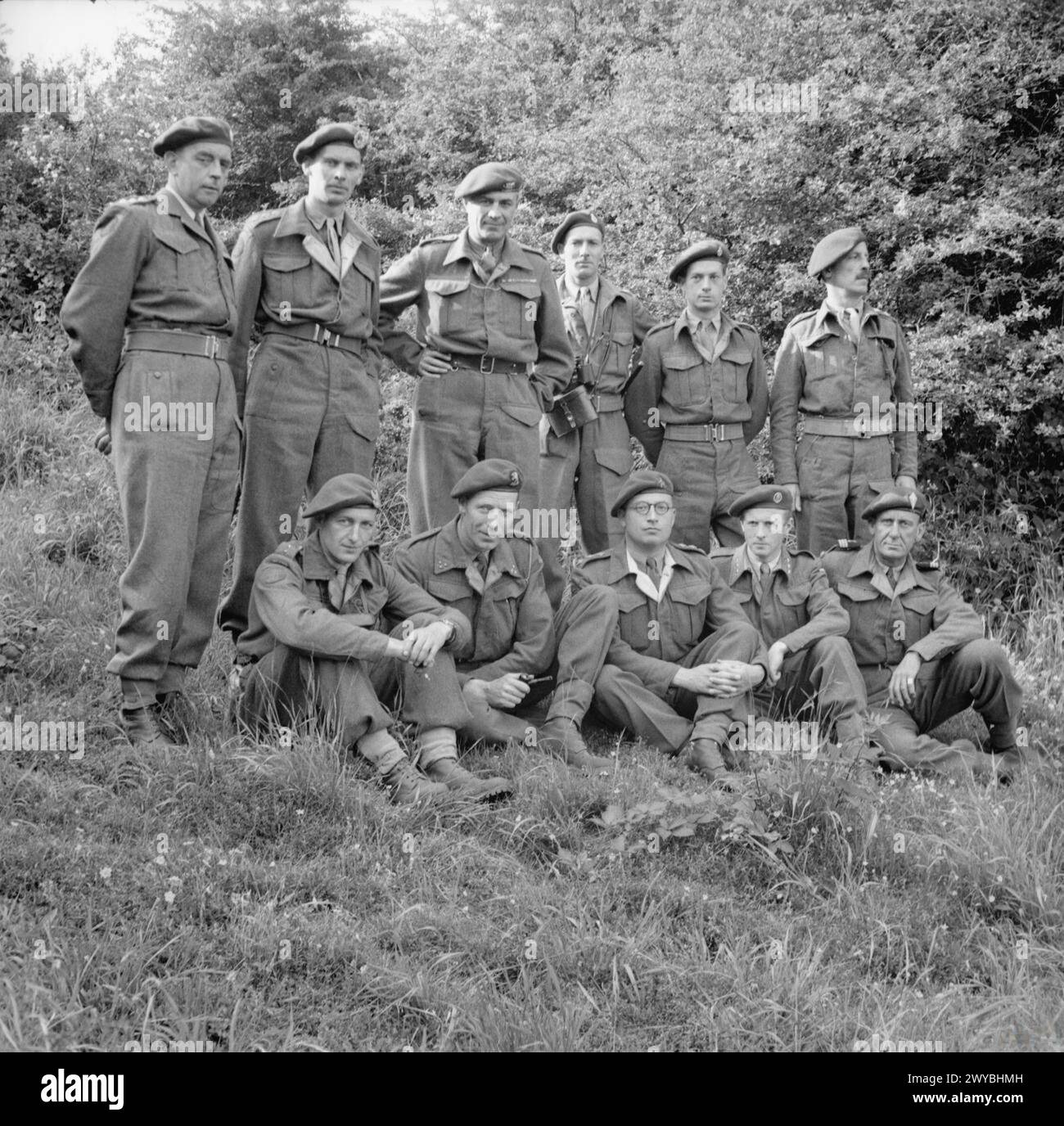 ALLIED ARMIES IN THE UNITED KINGDOM 1940-45 - Group photograph of officers of No. 10 Inter-Allied Commando taken at No. 6 Commando HQs near Brighton.Front row: Lieutenant Stanisław Wołoszowski, the Deputy CO of the 6th Troop (1st Polish Independent Commando Company); Captain Peter Mulders of the 2nd Dutch Troop; Captain George Danloy of the 4th Belgian Troop; Captain R. Hauge of the 5th Norwegian Troop, and Captain Philippe Kieffer, the CO of the 1st French Troop.Back row: Captain E. F. Lutyens, the 4th Belgian Troop; Captain J. G. Clarke, Adjutant; Lieutenant Colonel Dudley Lister, the CO of Stock Photo