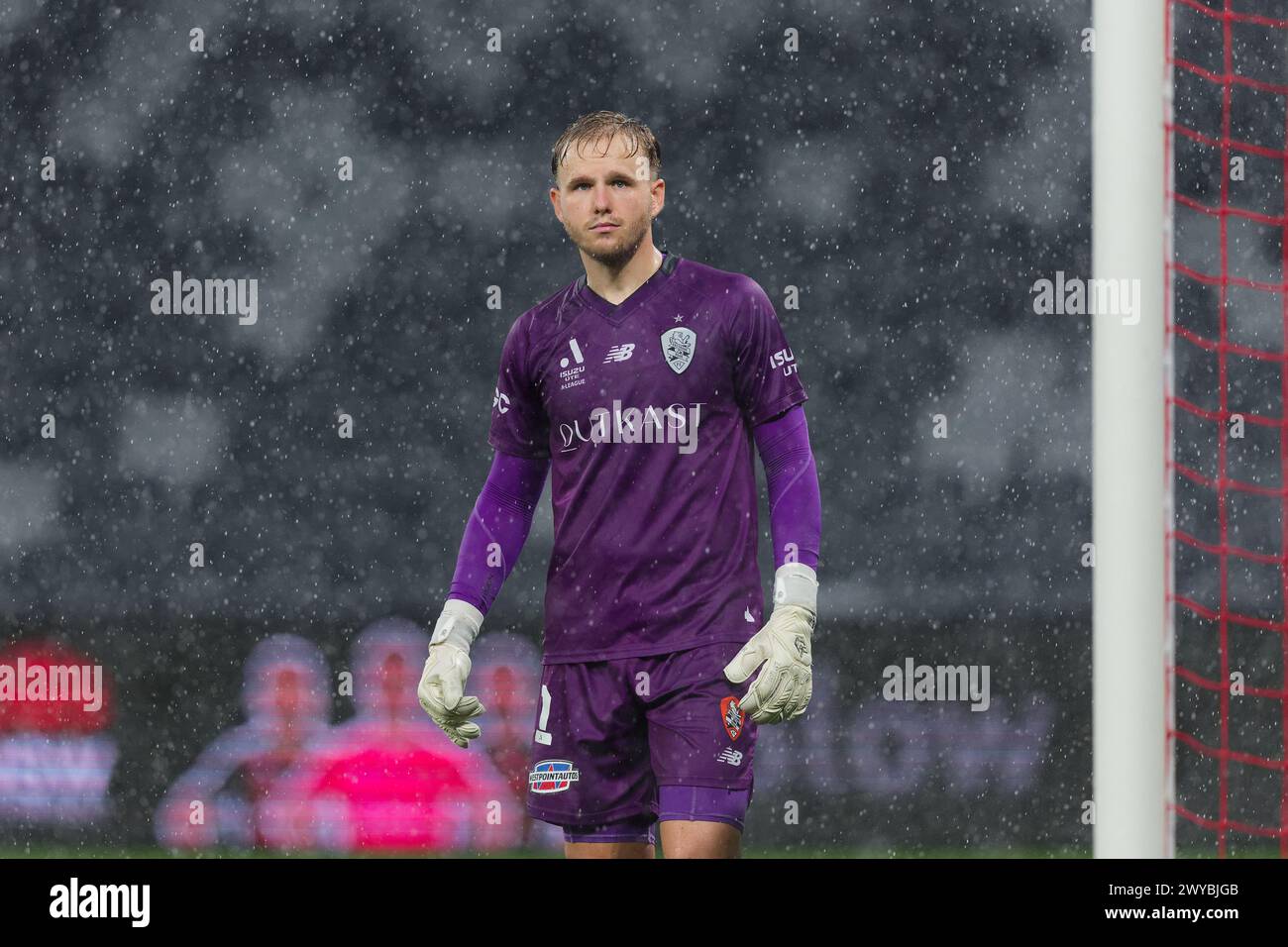 Sydney, Australia. 05th Apr, 2024. Goalkeeper, Macklin Freke of Brisbane Roar looks on during the A-League Men Rd23 match between the Wanderers and Brisbane Roar at CommBank Stadium on April 5, 2024 in Sydney, Australia Credit: IOIO IMAGES/Alamy Live News Stock Photo