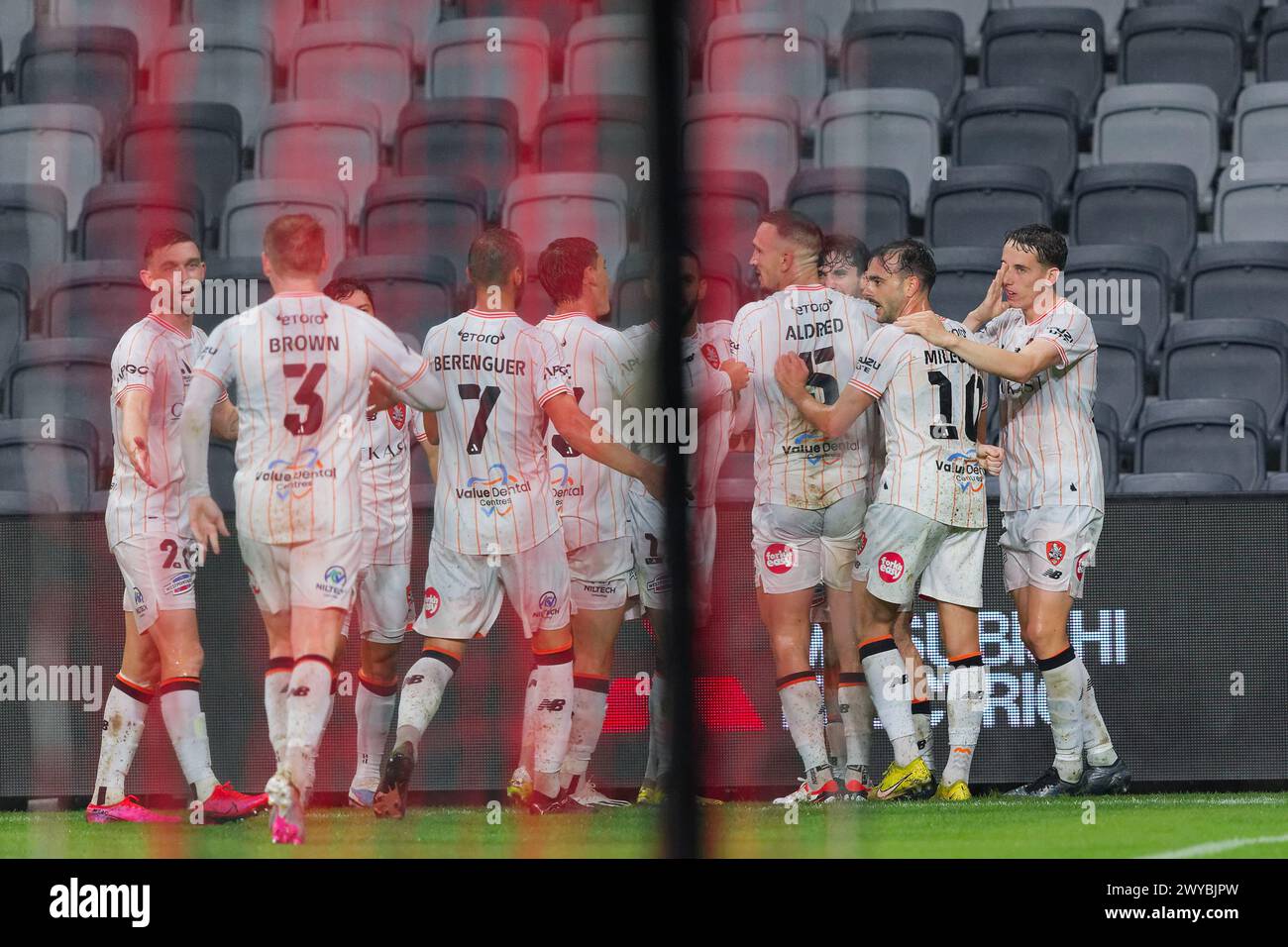 Sydney, Australia. 05th Apr, 2025. Brisbane Roar players celebrate a