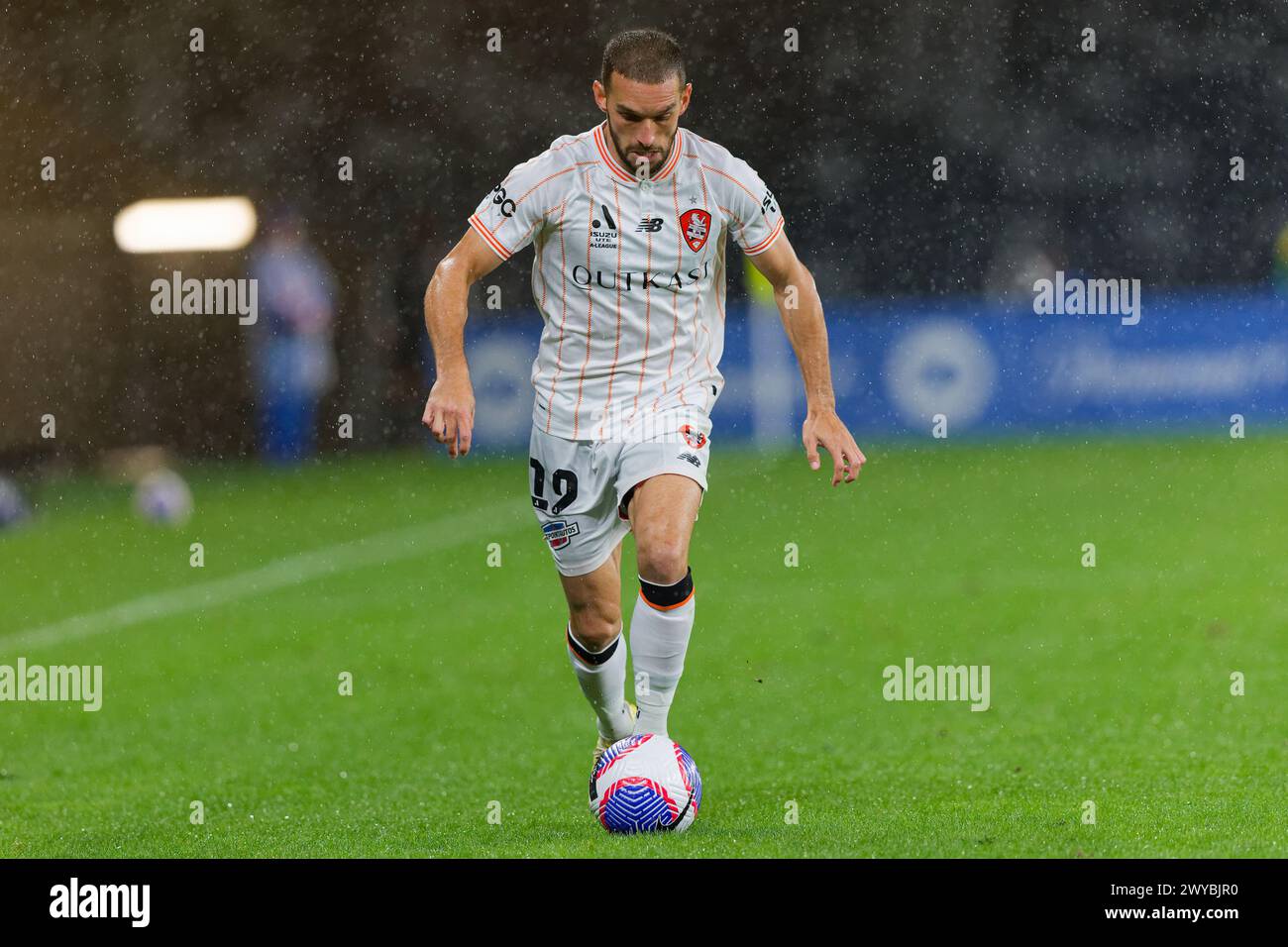 Sydney, Australia. 05th Apr, 2024. Jack Hingert of Brisbane Roar controls the ball during the A-League Men Rd23 match between the Wanderers and Brisbane Roar at CommBank Stadium on April 5, 2024 in Sydney, Australia Credit: IOIO IMAGES/Alamy Live News Stock Photo
