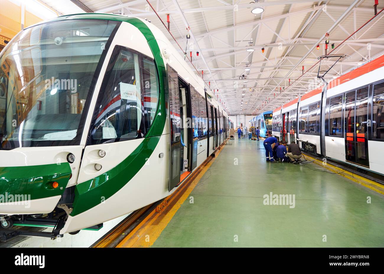 Assembly workshop trams. Manufacture of trains Stock Photo - Alamy